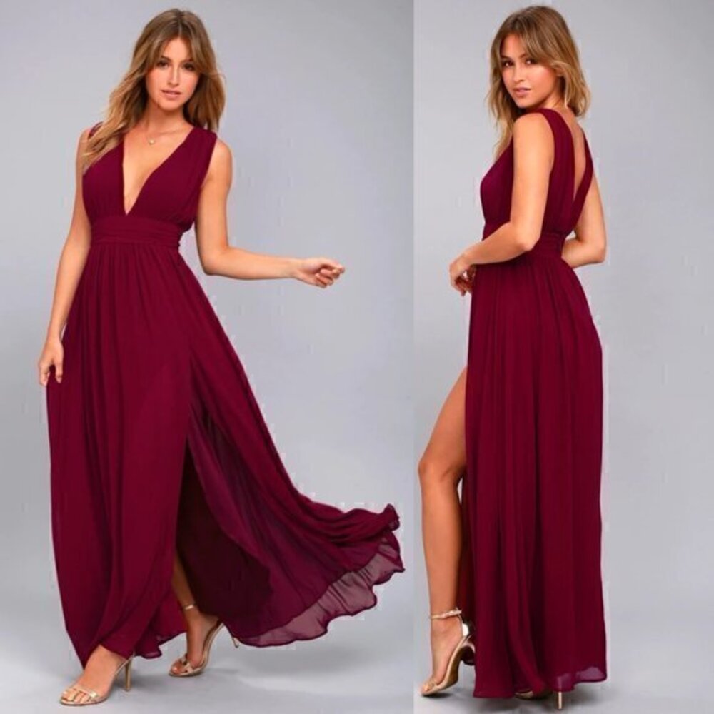 Lulu's Heavenly Hues Burgundy Maxi Dress Size S